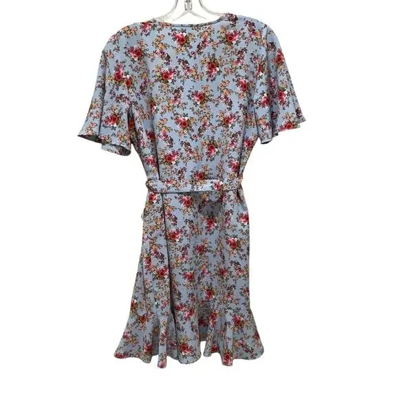 Topshop Confetti Floral Wrap Tea Dress Light Blue Multicolor Size 6 - Picture 7 of 9